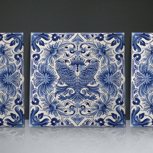 Indigo Azulejo Blue Portuguese Lisbon Birds Tile (Creator Uploaded)