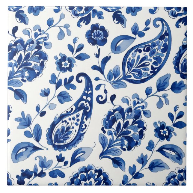 Indigo Azulejo Blue Portuguese Lisbon Botanical Tile (Front)