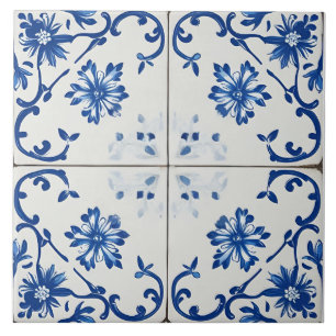 Indigo Azulejo Blue Portuguese Lisbon Botanical Tile