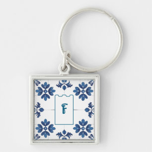 Indigo Azulejo Blue Portuguese Lisbon Decorative Key Ring