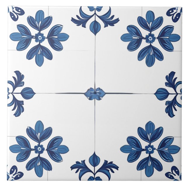 Indigo Azulejo Blue Portuguese Lisbon Decorative Tile (Front)