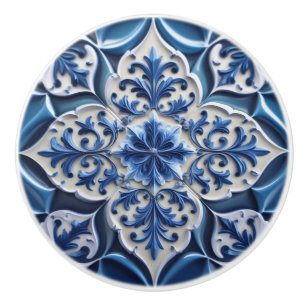 Indigo Azulejo Blue Portuguese Lisbon Talavera  Ceramic Knob