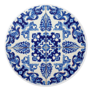 Indigo Azulejo Blue Portuguese Lisbon Talavera  Ceramic Knob