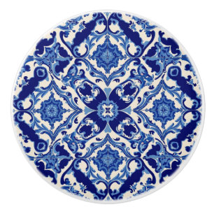Indigo Azulejo Blue Portuguese Lisbon Talavera  Ceramic Knob