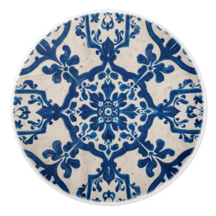 Indigo Azulejo Blue Portuguese Lisbon Talavera  Ceramic Knob