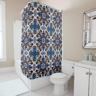 Indigo Azulejo Blue Portuguese Lisbon Talavera Shower Curtain