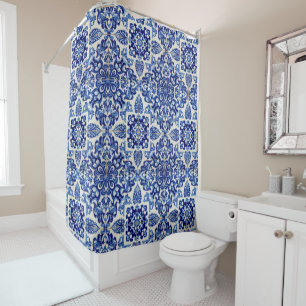 Indigo Azulejo Blue Portuguese Lisbon Talavera Shower Curtain