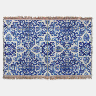 Indigo Azulejo Blue Portuguese Lisbon Talavera Throw Blanket