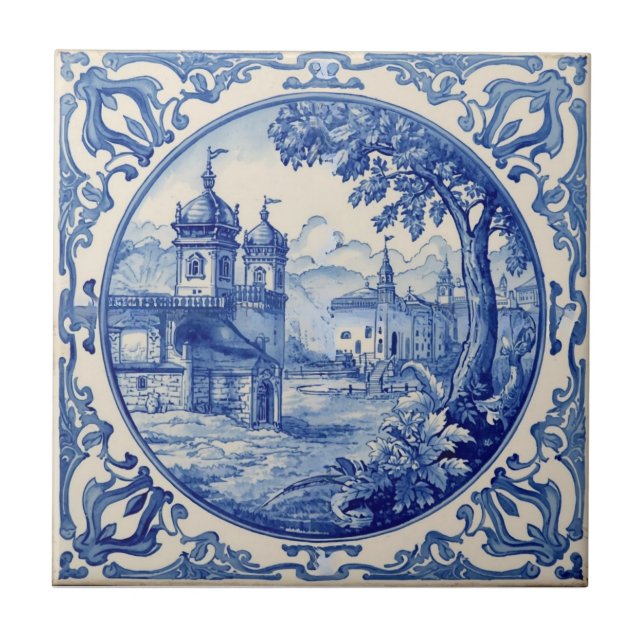 Indigo Azulejo Blue Portuguese Lisbon Talavera  Tile (Front)