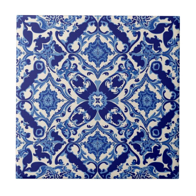Indigo Azulejo Blue Portuguese Lisbon Talavera  Tile (Front)