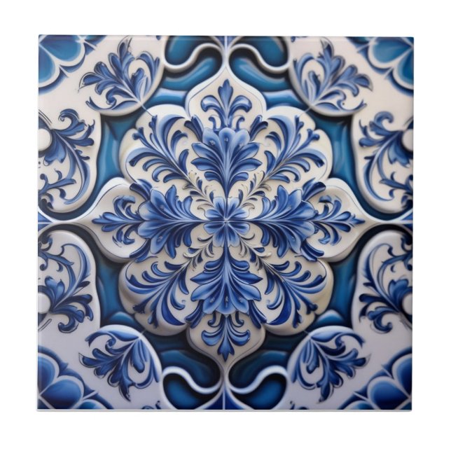 Indigo Azulejo Blue Portuguese Lisbon Talavera  Tile (Front)