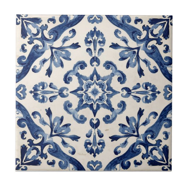 Indigo Azulejo Blue Portuguese Lisbon Talavera  Tile (Front)