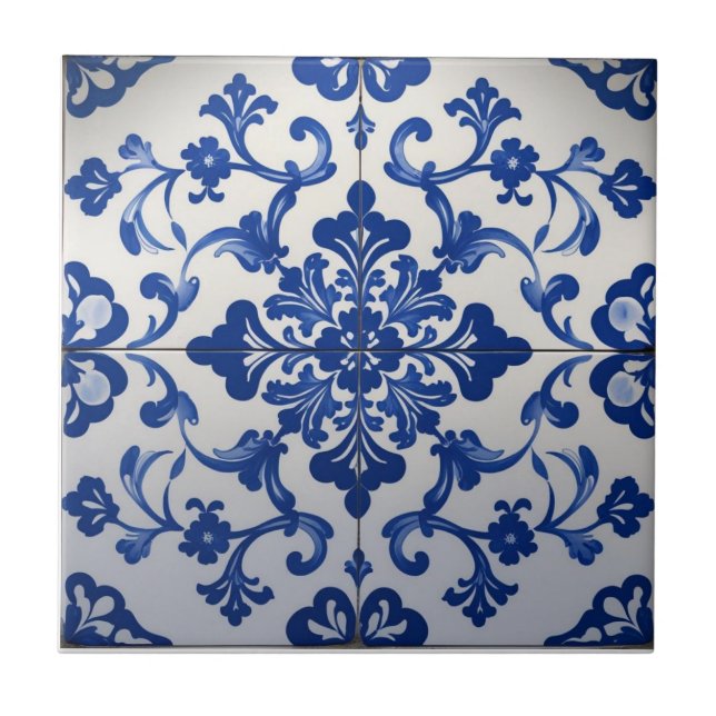 Indigo Azulejo Blue Portuguese Lisbon Talavera  Tile (Front)