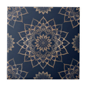 Indigo Azulejo Blue Portuguese Mandala Decorative Tile