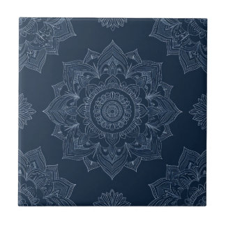 Indigo Azulejo Blue Portuguese Mandala Decorative Tile