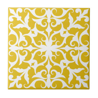 Indigo Azulejo yellow & white Portuguese  Tile