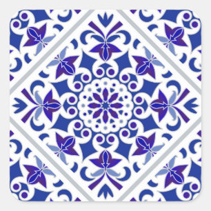 Indigo Azulejos Portuguese Blue and white tiles Square Sticker