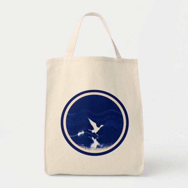 Indigo Bird in Flight Grocery Tote Bag (Front)