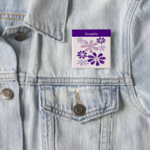 Indigo Bloom Doodle Your Name 15 Cm Square Badge