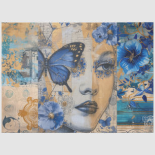 Indigo Blue Abstract Art Collage Decoupage Tissue Paper