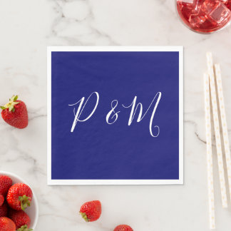 Indigo Blue and White Minimalist Wedding Napkin