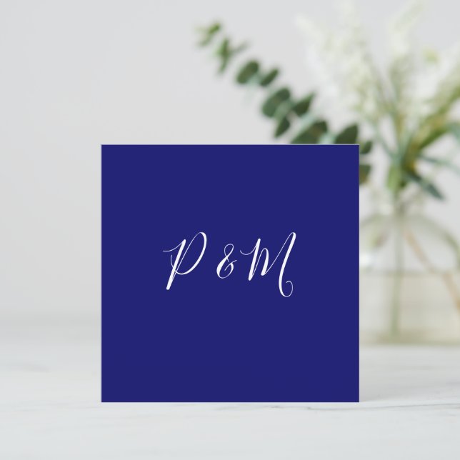Indigo Blue and White Minimalist Wedding  Thank You Card (Standing Front)