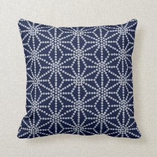 Indigo Blue Asanoha Pattern Throw Pillow