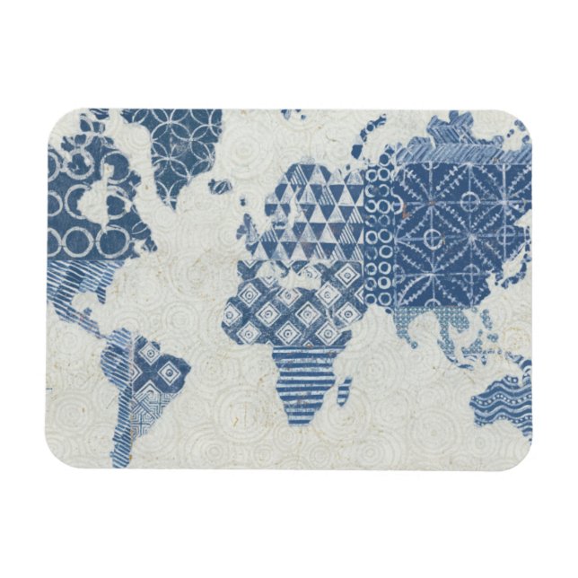 Indigo Blue Batik Map of the World Magnet (Horizontal)