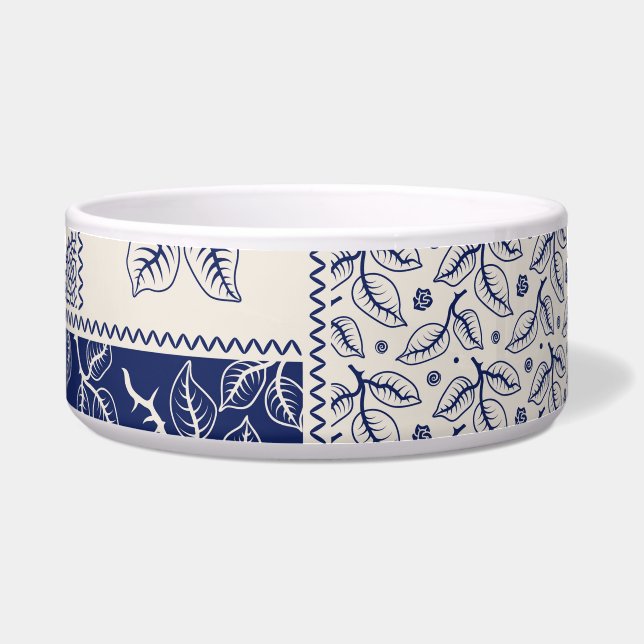 Indigo Blue Beige Floral Patchwork (Front)