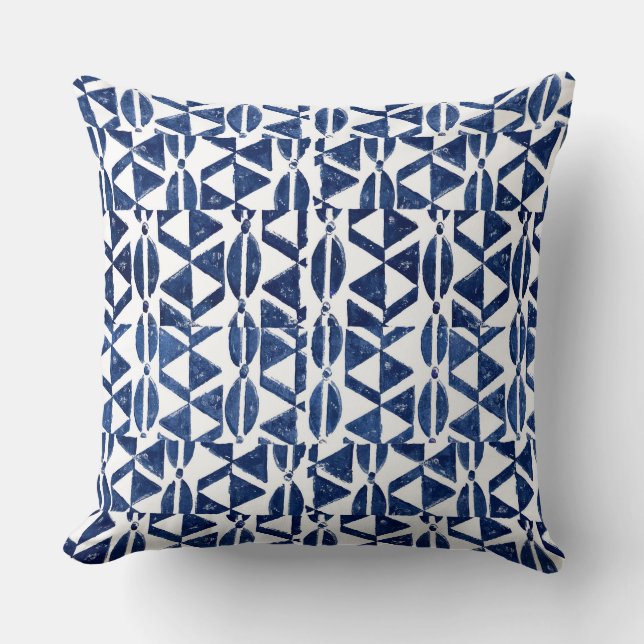 Indigo Blue Block Print  Cushion (Front)