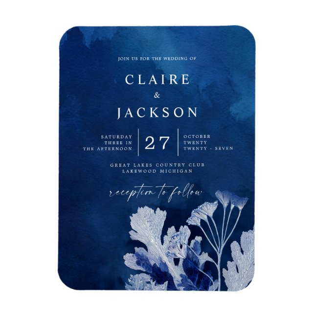 Indigo Blue Botanical Wedding Magnet (Vertical)