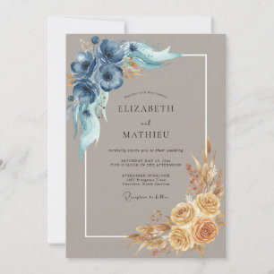 Indigo Blue Earthy Autumnal Wedding Invitation