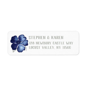 Indigo Blue Elegant Flower Return Address