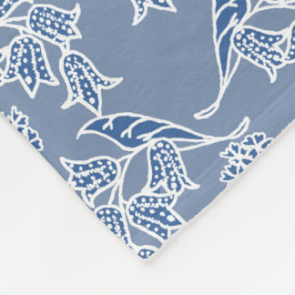 Indigo Blue Ethnic Floral Print Fleece Blanket
