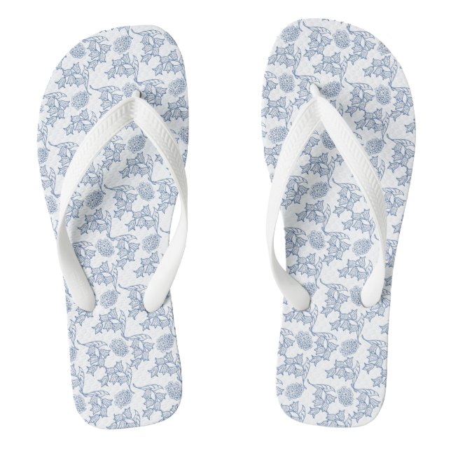 Indigo Blue Ethnic Floral Print Flip Flops (Footbed)