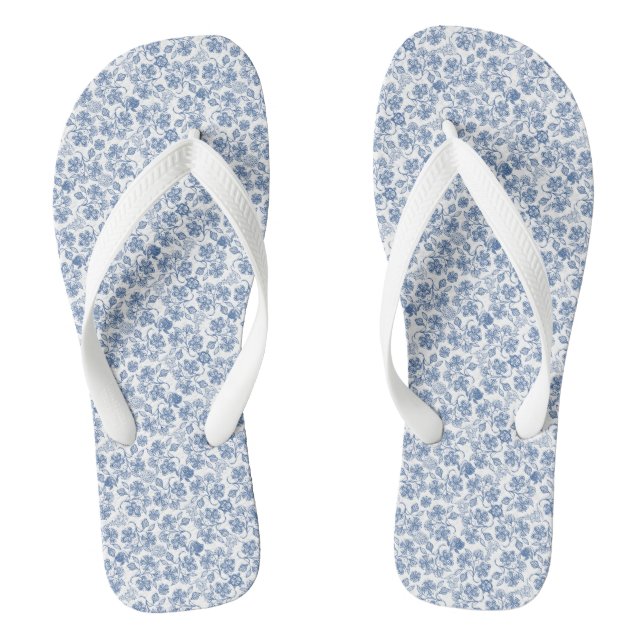 Indigo Blue Ethnic Floral Print Flip Flops (Footbed)