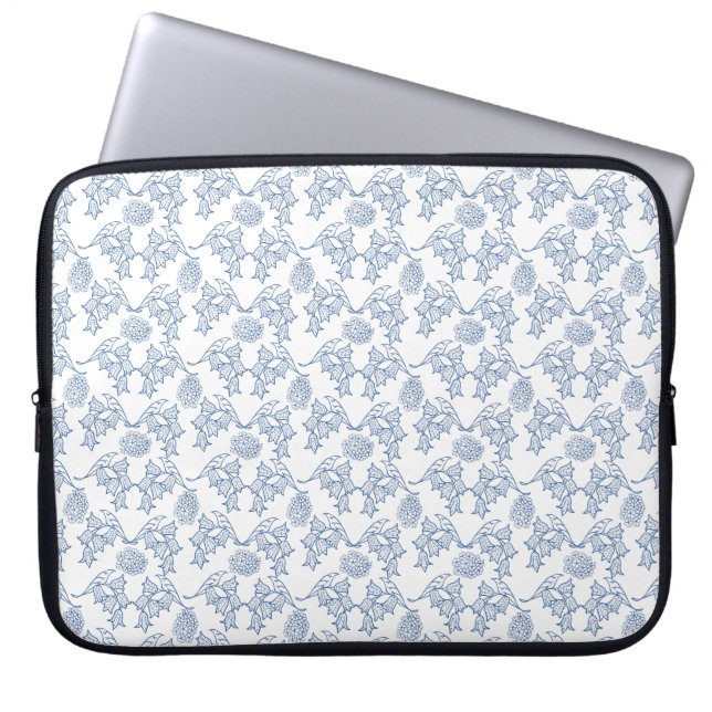 Indigo Blue Ethnic Floral Print Laptop Sleeve (Front)
