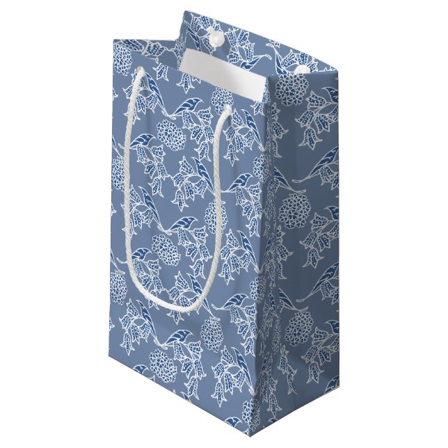 Indigo Blue Ethnic Floral Print Small Gift Bag (Front Angled)