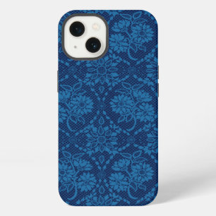 Indigo Blue Floral Faux Lace Pattern iPhone 13 Case