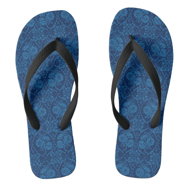 Indigo Blue Floral Faux Lace Pattern Jandals (Footbed)