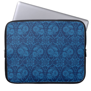 Indigo Blue Floral Faux Lace Pattern Laptop Sleeve