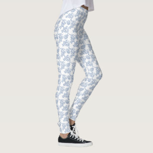 Indigo Blue Floral Pattern on White to Customise Leggings