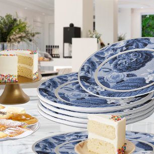 Indigo Blue Floral Toile No.3 Paper Plate