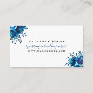 Indigo Blue Floral wedding RSVP online Enclosure Card