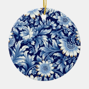 Indigo Blue Flowers Ceramic Tree Decoration