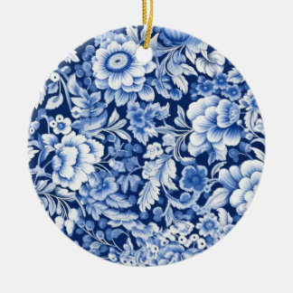 Indigo Blue Flowers Ceramic Tree Decoration
