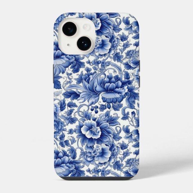 Indigo Blue Flowers iPhone Case (Back)