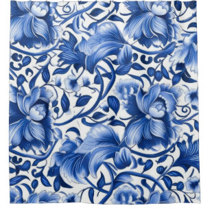 Indigo Blue Flowers Shower Curtain