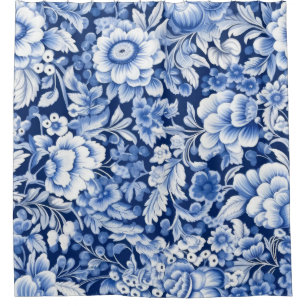Indigo Blue Flowers Shower Curtain