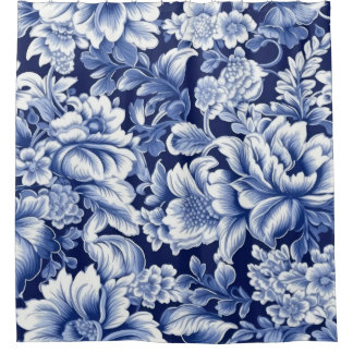 Indigo Blue Flowers Shower Curtain